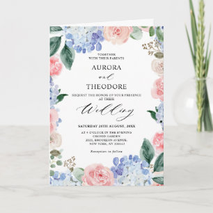 Dusty Blue Pastel Pink hydrangeas Folded Wedding