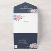 Dusty Blue Pastel Pink hydrangeas Weddenschap All In One Uitnodiging (Buitenkant)