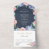Dusty Blue Pastel Pink hydrangeas Weddenschap All In One Uitnodiging (Binnen)