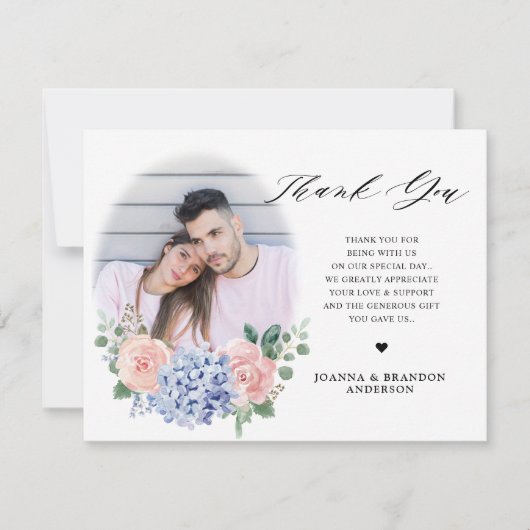 Dusty Blue Pastel Pink hydrangeas Wedding Bedankkaart (Voorkant)
