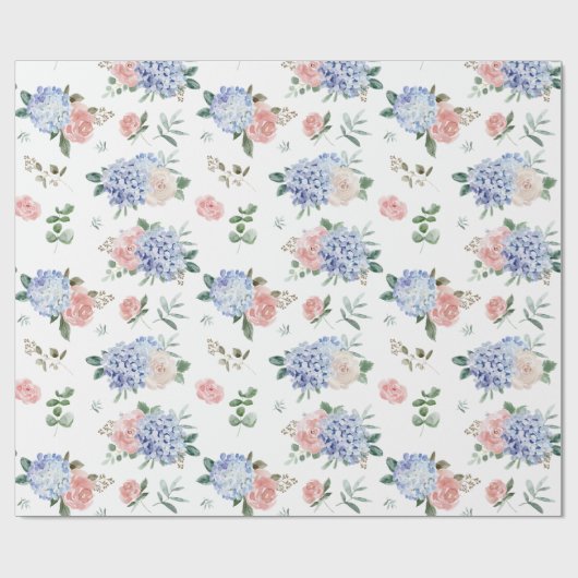 Dusty Blue Pastel Pink hydrangeas Wedding Cadeaupapier (Vlak)