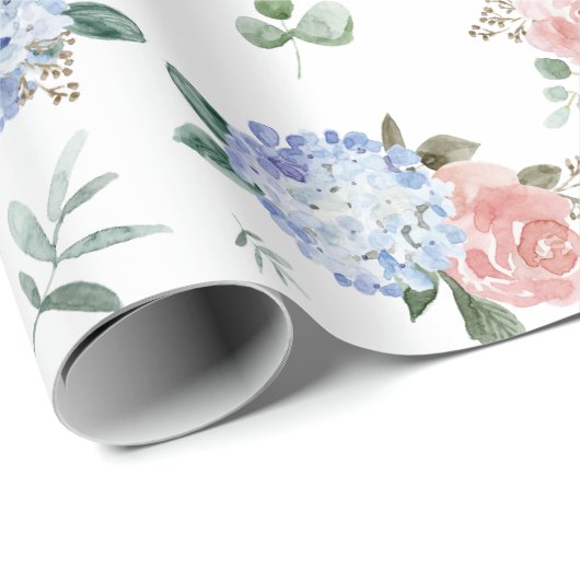 Dusty Blue Pastel Pink hydrangeas Wedding Cadeaupapier (Rol Hoek)