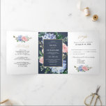 Dusty Blue Pastel Pink hydrangeas Wedding Drieluik Aankondiging<br><div class="desc">Moderne trouwuitnodiging met lichtblauw/stoffige blauwe waterverf hydrangeas met pastelroze, blozen, perziken, witte rozen, pinda's, sage eucalyptusbladeren, takken en bladeren. Gemuteerde zachte en droomroemeense tinten lentemperdagavond waterverf florale design die overeenkomen met je thema bruiloft. Zoek meer overeenkomende design en variaties uit mijn winkel met 'blissweddingpaperie'. Je kunt contact met me opnemen...</div>