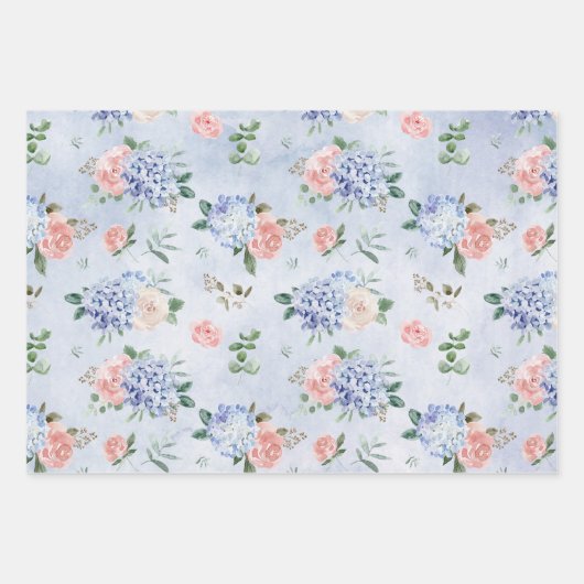 Dusty Blue Pastel Pink hydrangeas Wedding Inpakpapier Vel (Voorkant 2)