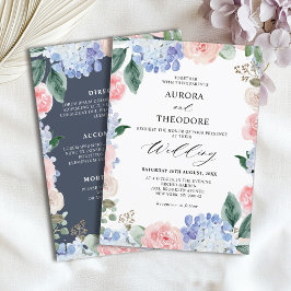 Dusty Blue Pastel Pink hydrangeas Wedding Kaart