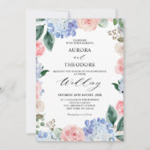 Dusty Blue Pastel Pink hydrangeas Wedding Kaart (Voorkant)