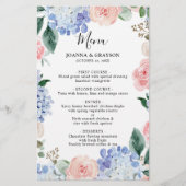 Dusty Blue Pastel Pink hydrangeas Wedding Menu (Voorkant)