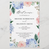 Dusty Blue Pastel Pink hydrangeas Wedding Programm (Voorkant)