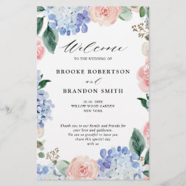 Dusty Blue Pastel Pink hydrangeas Wedding Programm