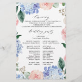 Dusty Blue Pastel Pink hydrangeas Wedding Programm (Achterkant)