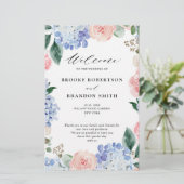 Dusty Blue Pastel Pink hydrangeas Wedding Programm (Staand voorkant)