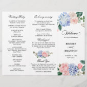 Dusty Blue Pastel Pink hydrangeas Wedding Programm (Voorkant)