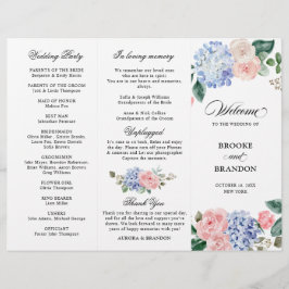 Dusty Blue Pastel Pink hydrangeas Wedding Programm