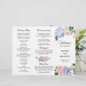 Dusty Blue Pastel Pink hydrangeas Wedding Programm (Staand voorkant)