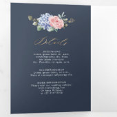 Dusty Blue Pastel Pink hydrangeas Wedding Tri-Fol Drieluik Aankondiging (Binnenzijde eerst)