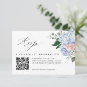 Dusty Blue Pastel Roze hortensia Bloemen bruiloft  RSVP Kaartje (Staand voorkant)