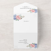 Dusty Blue Pastel Roze hortensia's Bloemenbruiloft All In One Uitnodiging (Buitenkant)
