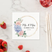 Dusty Blue Pastel Roze hortensia's Bloemenbruiloft Servet (Insitu)