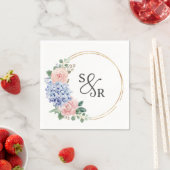 Dusty Blue Pastel Roze hortensia's Bloemenbruiloft Servet (Insitu)