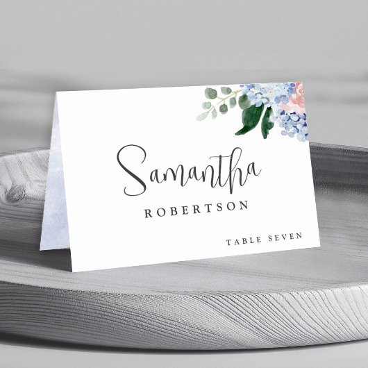 Dusty Blue Pastel Roze hortensia's Gastennaam Kaart