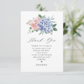 Dusty Blue Pastel Roze hortensia's Vrijgezellenfee Bedankkaart (Staand voorkant)