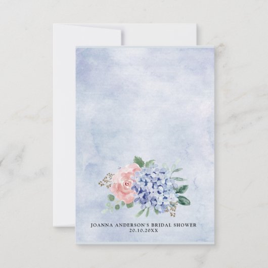 Dusty Blue Pastel Roze hortensia's Vrijgezellenfee Bedankkaart (Achterkant)