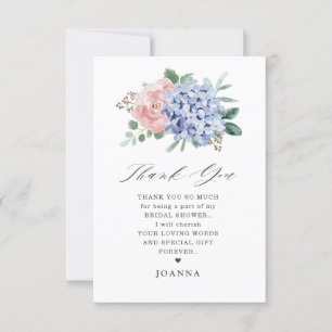 Dusty Blue Pastel Roze hortensia's Vrijgezellenfee Bedankkaart