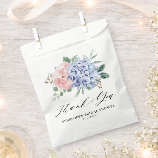 Dusty Blue Pastel Roze hortensia's Vrijgezellenfee Bedankzakje (Geknipt)