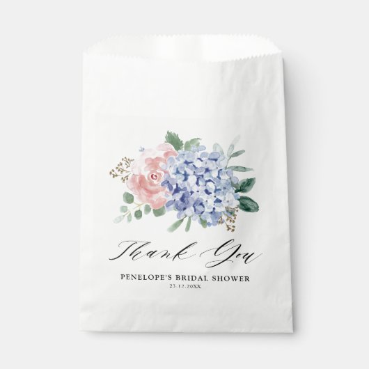 Dusty Blue Pastel Roze hortensia's Vrijgezellenfee Bedankzakje (Voorkant)