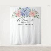 Dusty Blue Pastel Roze hortensia's Vrijgezellenfee Wandkleed (Voorkant)