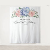 Dusty Blue Pastel Roze hortensia's Vrijgezellenfee Wandkleed (Voorkant)