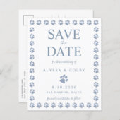 Dusty Blue Paw Print Save the Date Briefkaart (Voorkant / Achterkant)