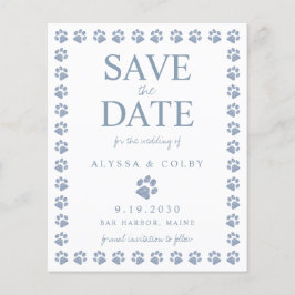 Dusty Blue Paw Print Save the Date Briefkaart