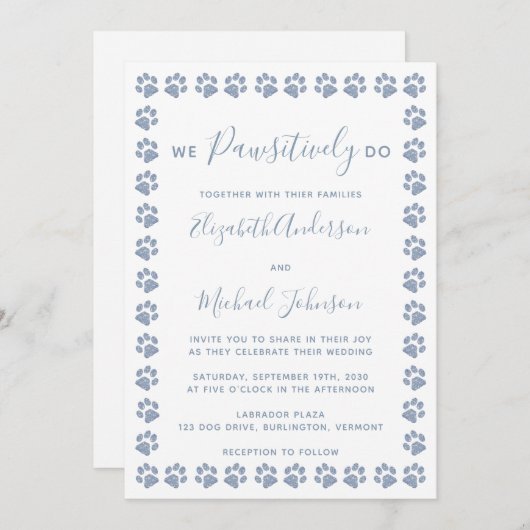 Dusty Blue Paw Prints Weddenschap Kaart (Voorkant / Achterkant)