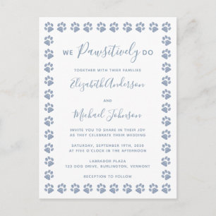 Dusty Blue Paw Prints Wedding Invitation Briefkaar Briefkaart