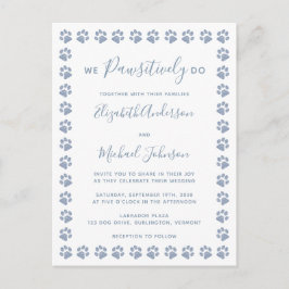 Dusty Blue Paw Prints Wedding Invitation Briefkaar Briefkaart