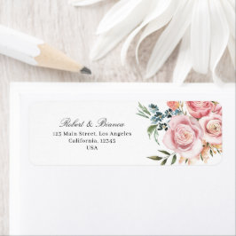 Dusty Blue & Peach Bloemenbruiloft Etiket