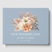 Dusty Blue Peach Bloemenbruiloft Gastenboek (Voorkant)
