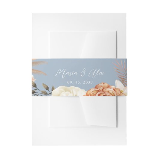 Dusty Blue Peach Bloemenbruiloft Uitnodigingen Wikkel (Voorkant Voorbeeld)