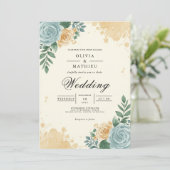 Dusty Blue & Peach Blossom Bloeiende bruiloft Kaart (Staand voorkant)