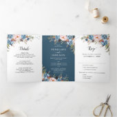Dusty Blue Peach Blush Boho Wedding Invitation Drieluik Programma (Binnen)