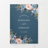 Dusty Blue Peach Blush Boho Wedding Invitation Drieluik Programma (Cover)