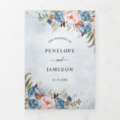 Dusty Blue Peach Blush Boho Wedding Invitation Drieluik Programma (Cover)