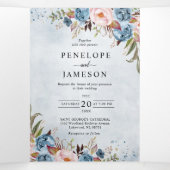 Dusty Blue Peach Blush Boho Wedding Invitation Drieluik Programma (Binnenkant midden)