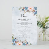 Dusty Blue Peach Blush Botanical Boho Wedding Menu (Staand voorkant)