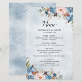 Dusty Blue Peach Blush Botanical Boho Wedding Menu (Voorkant / Achterkant)