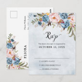 Dusty Blue Peach Blush Botanical Boho Wedding RSVP Briefkaart (Voorkant / Achterkant)