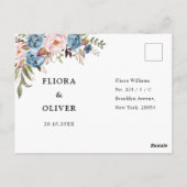 Dusty Blue Peach Blush Botanical Boho Wedding RSVP Briefkaart (Achterkant)