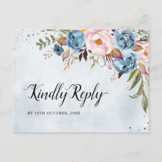 Dusty Blue Peach Blush Botanical Boho Wedding RSVP Briefkaart