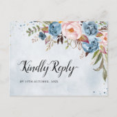 Dusty Blue Peach Blush Botanical Boho Wedding RSVP Briefkaart (Voorkant)